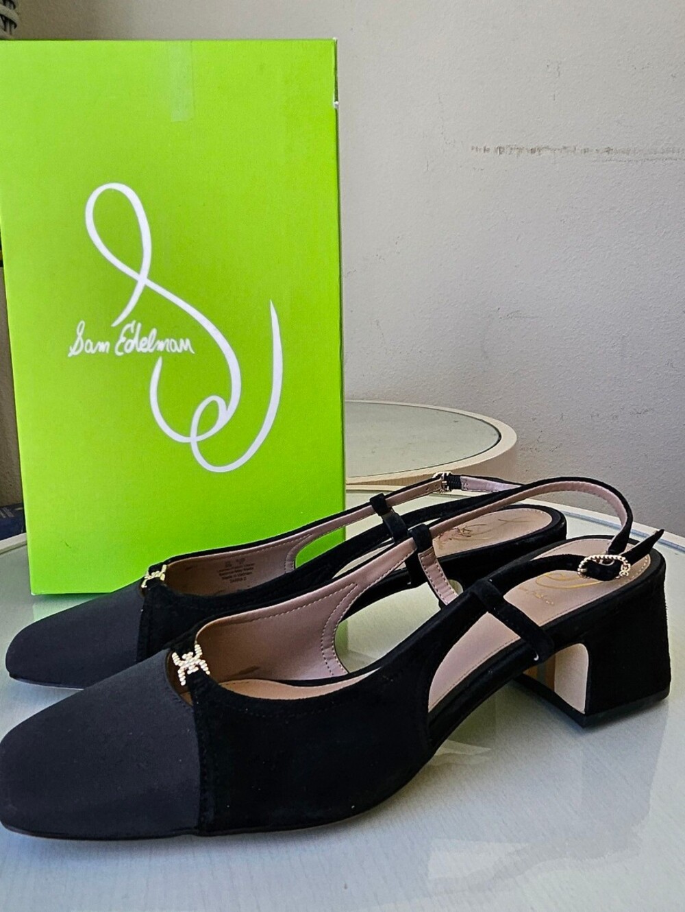 Sam Edelman Terra 2 Women’s Black Suede/fab Pumps Block Heel Size 10 NIB $140